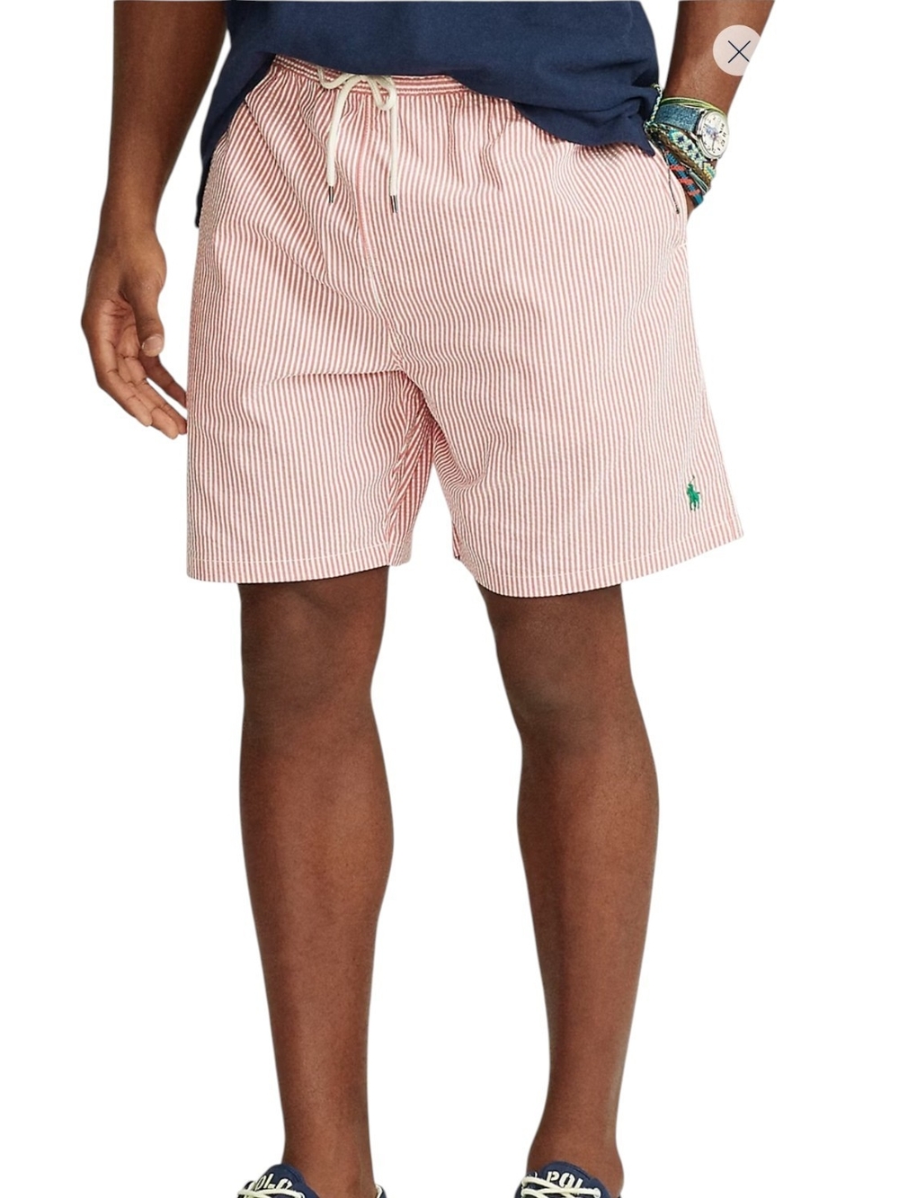 Polo by Ralph Lauren Salmon and White Seersucker Swim Trunks